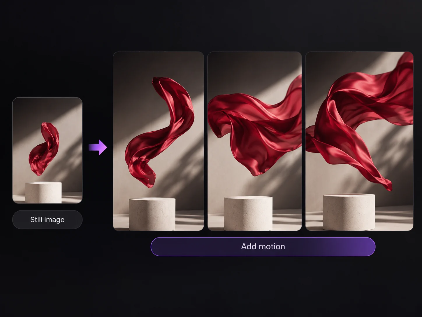 Still image transforming into AI-generated video motion